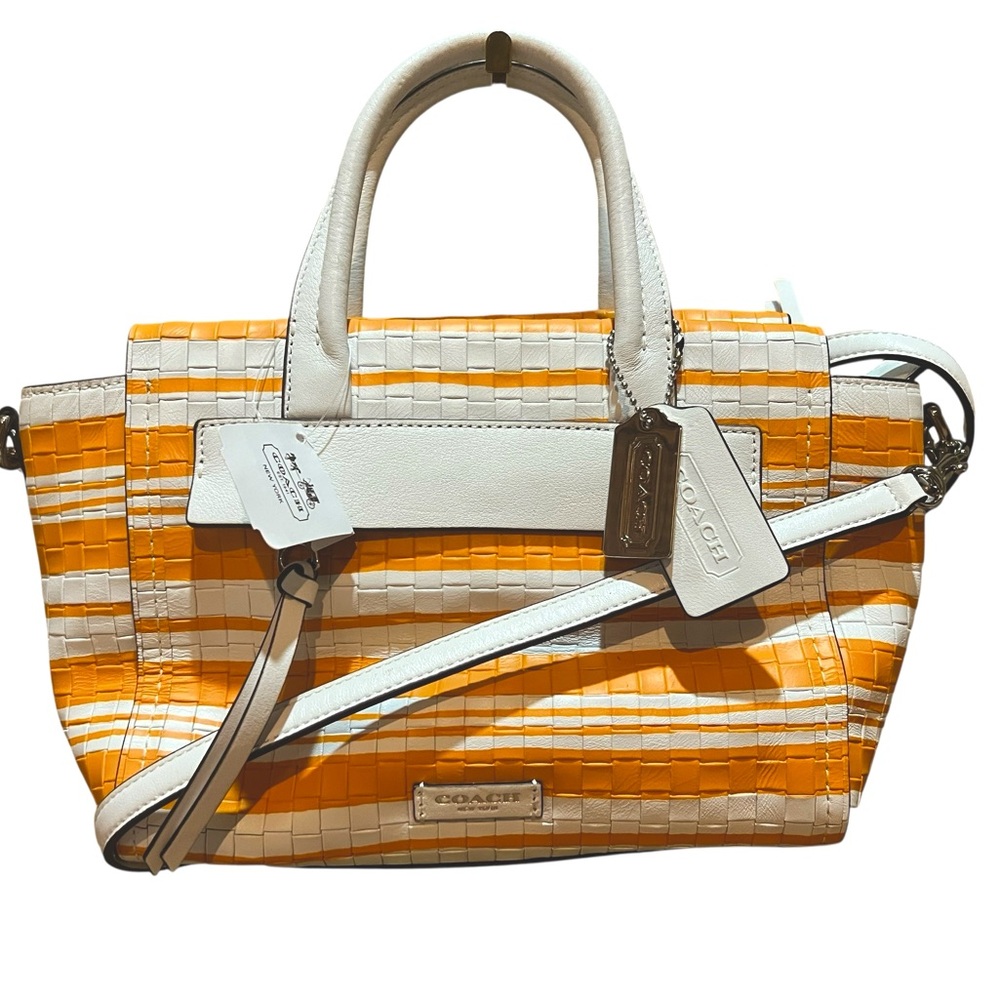 COACH NEW ‼️ Bleeker Riley orange woven leather crossbody 2 way handbag. NWT 🧡🤍🧡